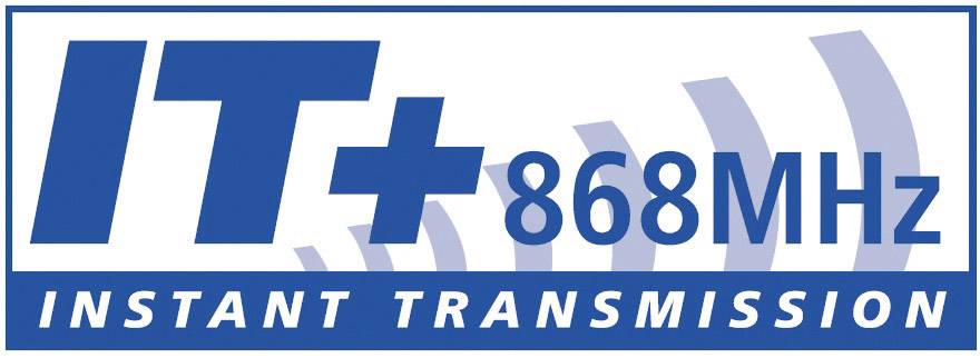 Logo 'IT+ 868MHz Instant Transmission' con lettere blu e simboli di onde.