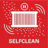 Simbolo di un ventilatore rotante con linee ondulate, simbolo della funzione di autopulizia. Testo 'SELFCLEAN' sotto su sfondo rosso.