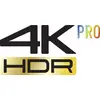 L'immagine mostra il logo '4K HDR PRO' in testo nero e dorato, che indica un'elevata qualità dell'immagine per i dispositivi.