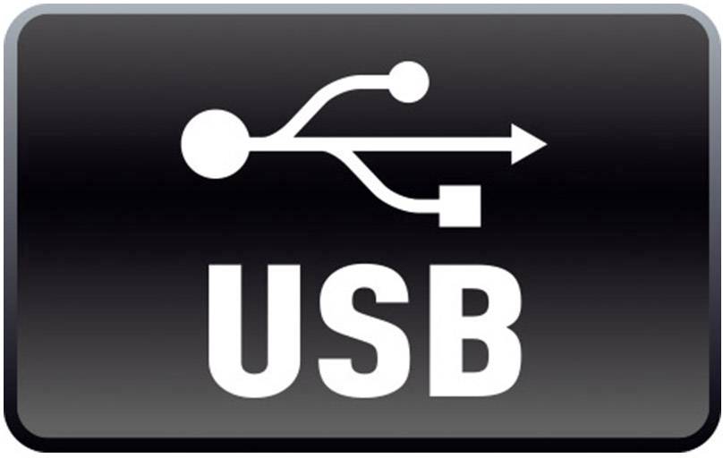 Simbolo USB su sfondo nero.
