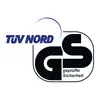 Logo TÜV NORD GS: Sicurezza Testata da TÜV NORD, scritta blu e nera.