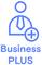 Een icoon toont een persoon met stropdas en een plusteken ernaast. Daaronder staat in blauwe letters 'Business PLUS'.