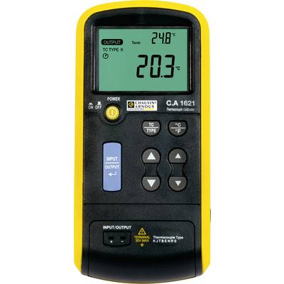 Een digitale thermocalibrator met een geel behuizing toont '24.8°C' als ingestelde temperatuur en '20.3°C' als huidige temperatuur.