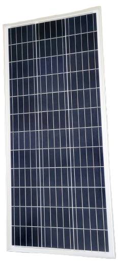 Zonnepaneel met rechthoekig frame, bestaande uit meerdere blauwe zonnecellen die zonlicht omzetten in elektriciteit.