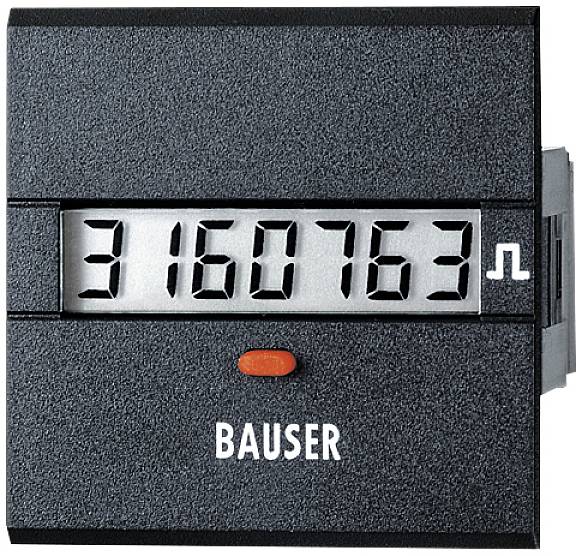 'Bauser' tellerteller met nummer '3160763', zwarte behuizing en rode toets.