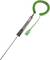 Temperatuursensor met een groen, spiraalvormig kabel en een metalen staaf die wordt gebruikt voor temperatuurmetingen.
