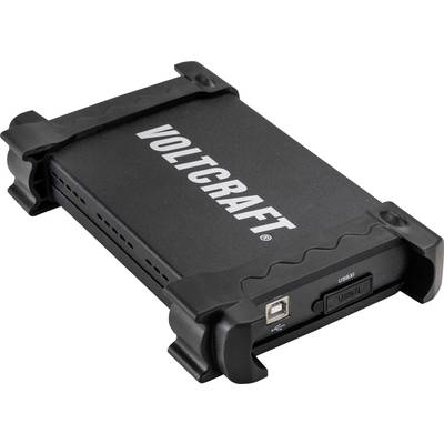 Zwart VOLTCRAFT-apparaat met USB-aansluiting, omgeven door een stevig beschermbehuizing.