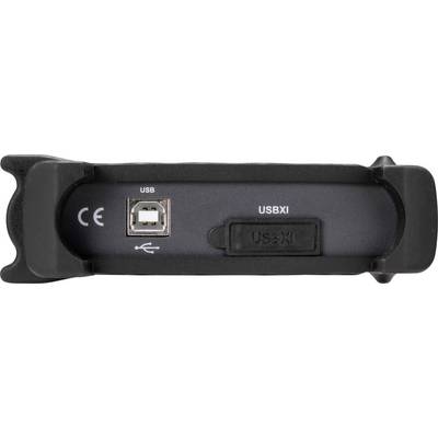 USB-stekkerdoos met CE-markering en USB-aansluiting, zwarte behuizing.