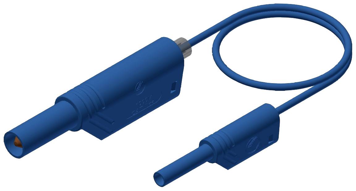 Blauw elektrisch M12-verbindingskabel met twee verschillend grote stekkers aan elk uiteinde, geschikt voor industriële toepassingen.