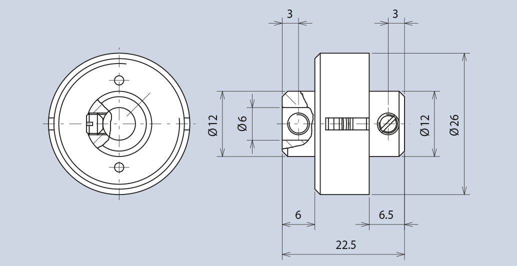 Technische tekening van een cilindrisch onderdeel met afmetingen. Toont voor- en zijaanzicht. Maatvoeringen in millimeters.