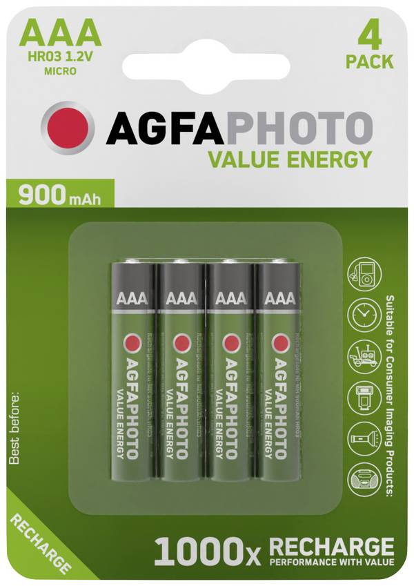AgfaPhoto HR03 Oplaadbare AAA batterij (potlood) NiMH 900 mAh 1.2 V 4 stuk(s)