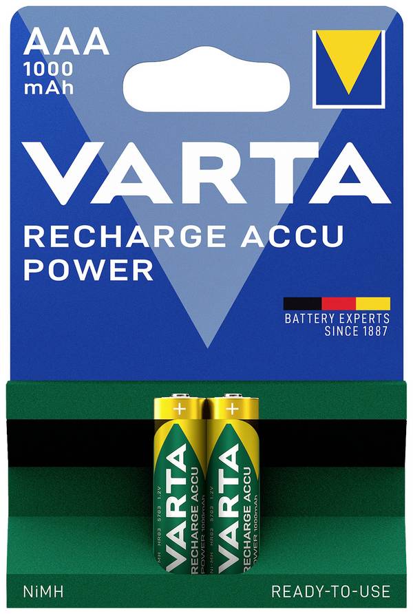 Varta RECH.AC.PowerAAA1000mAh BLI2 Oplaadbare AAA batterij (potlood) NiMH 1000 mAh 1.2 V 2 stuk(s)