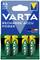 Verpakking met vier AA VARTA Recharge Accu Power batterijen, 2600 mAh capaciteit, NiMH, gebruiksklaar, blauw-gele verpakking.