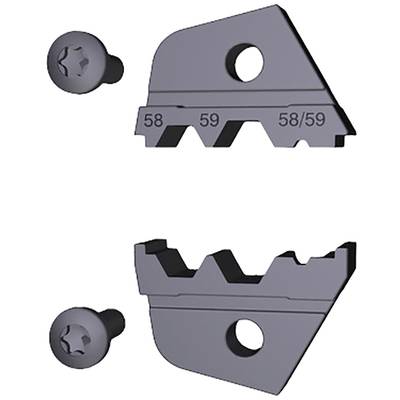 Twee metalen snijbekken voor een bouten- of nagelknipper, weergegeven vanuit verschillende perspectieven, naast telkens een bevestigingsschroef.
