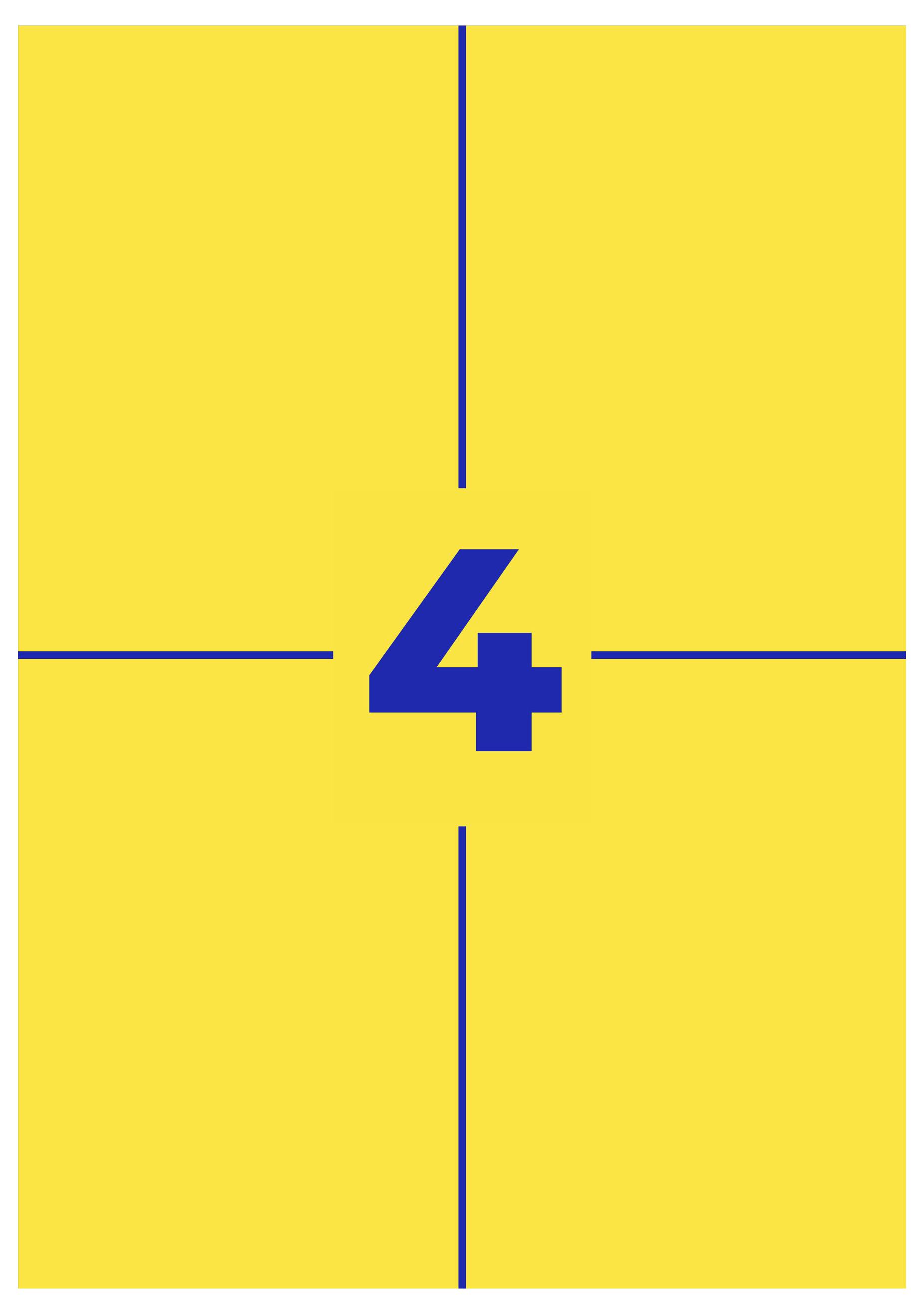 Geel aftelbscherm met een groot blauw getal 4 in het midden binnen blauwe kruishaarlijn.