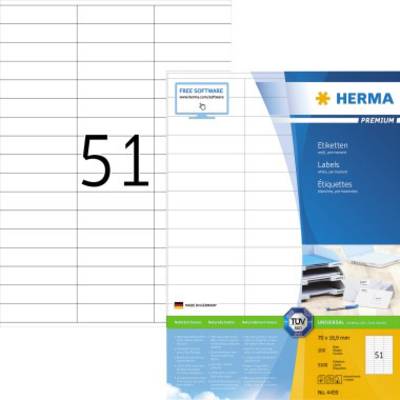 Herma 4459 Universele etiketten 70 x 16.9 mm Papier Wit 5100 stuk(s) Permanent hechtend Inkjet, Laser (zwart/wit), Laser