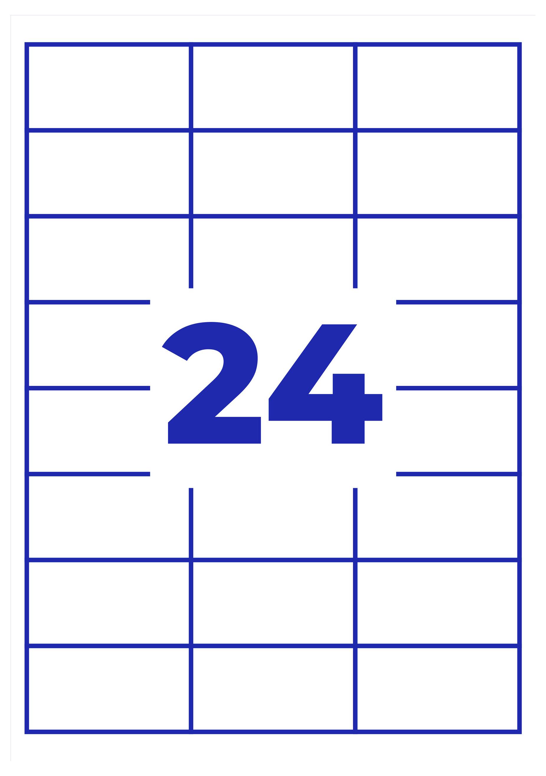 Blauw label met groot, gecentreerd '24' op witte achtergrond met blauw rasterpatroon.