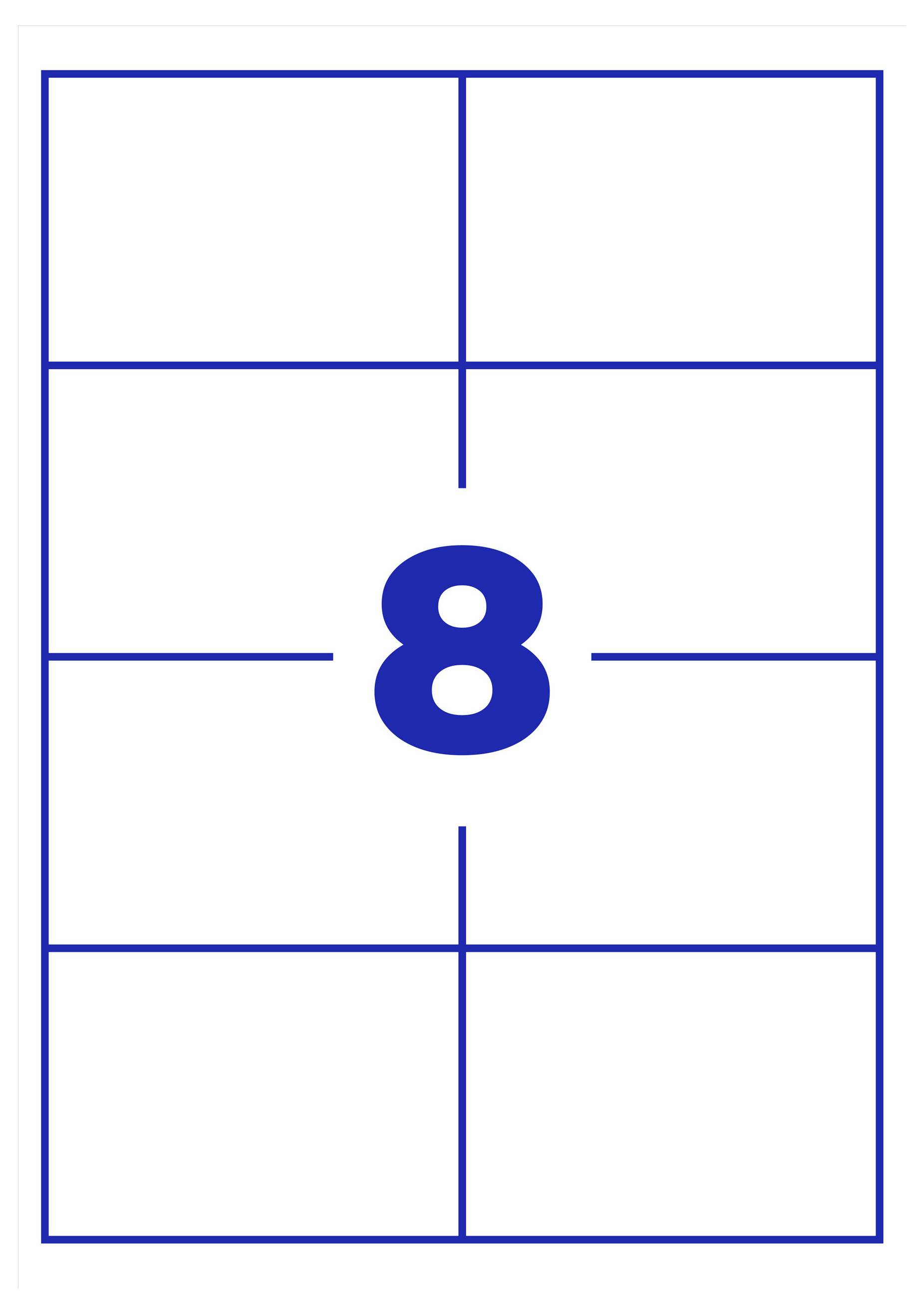 Getal '8' in blauw gecentreerd in een rechthoekig raster met dunne blauwe lijnen.