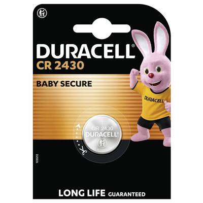 Duracell 2430 Lithium-batterij, 3V. Verpakking benadrukt kinderveiligheid. Ontworpen voor lange levensduur en betrouwbaarheid.