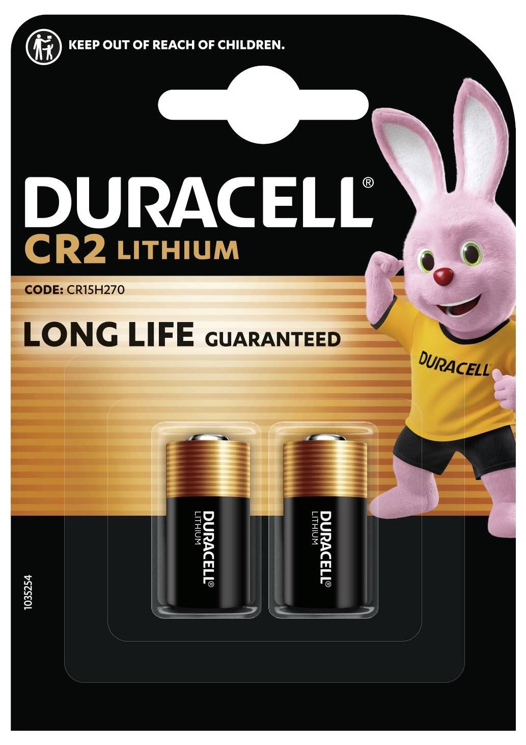 Twee Duracell Ultra Lithium CR2 batterijen in verpakking. Tekst: 'LANGDURIGE ENERGIE', '3V Lithium'.