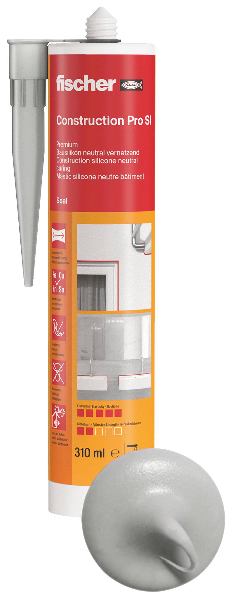 Fischer DBSA Siliconenkit bouw Kleur (specifiek): Beton-grijs 310 ml