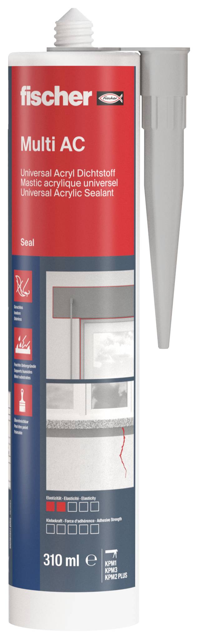 Tube fischer Multi AC universele acrylkithaaftingskit, 310 ml, met bijgeleverde aanbringmondstuk.