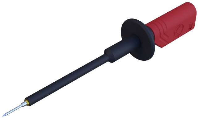 Soldeerbout met rode handgreep en zwarte punt, gebruikt voor het solderen van elektronische componenten.