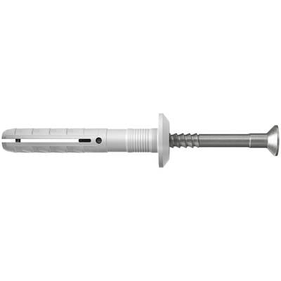 Een metalen wandanker met een ingedraaide schroef, weergegeven in zijaanzicht op een witte achtergrond.