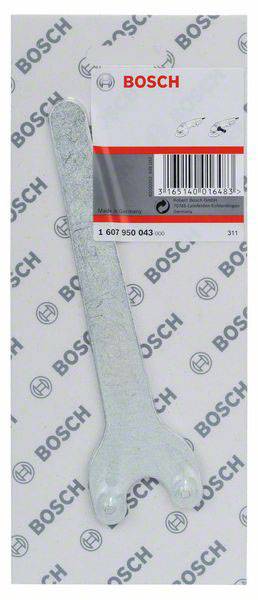 Een Bosch steeksleutel op een verpakking met logo's en productinformatie.
