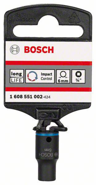 Bosch boor, 6 mm, Impact Control, lange levensduur. Verpakking toont productdetails en merklogo.