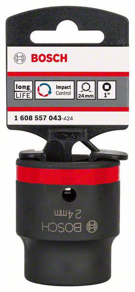 Boorhouder met opschrift 'Bosch', opzetstuk van 24 mm, geschikt voor 1-inch spanfrees, lange levensduur en slagcontrole.