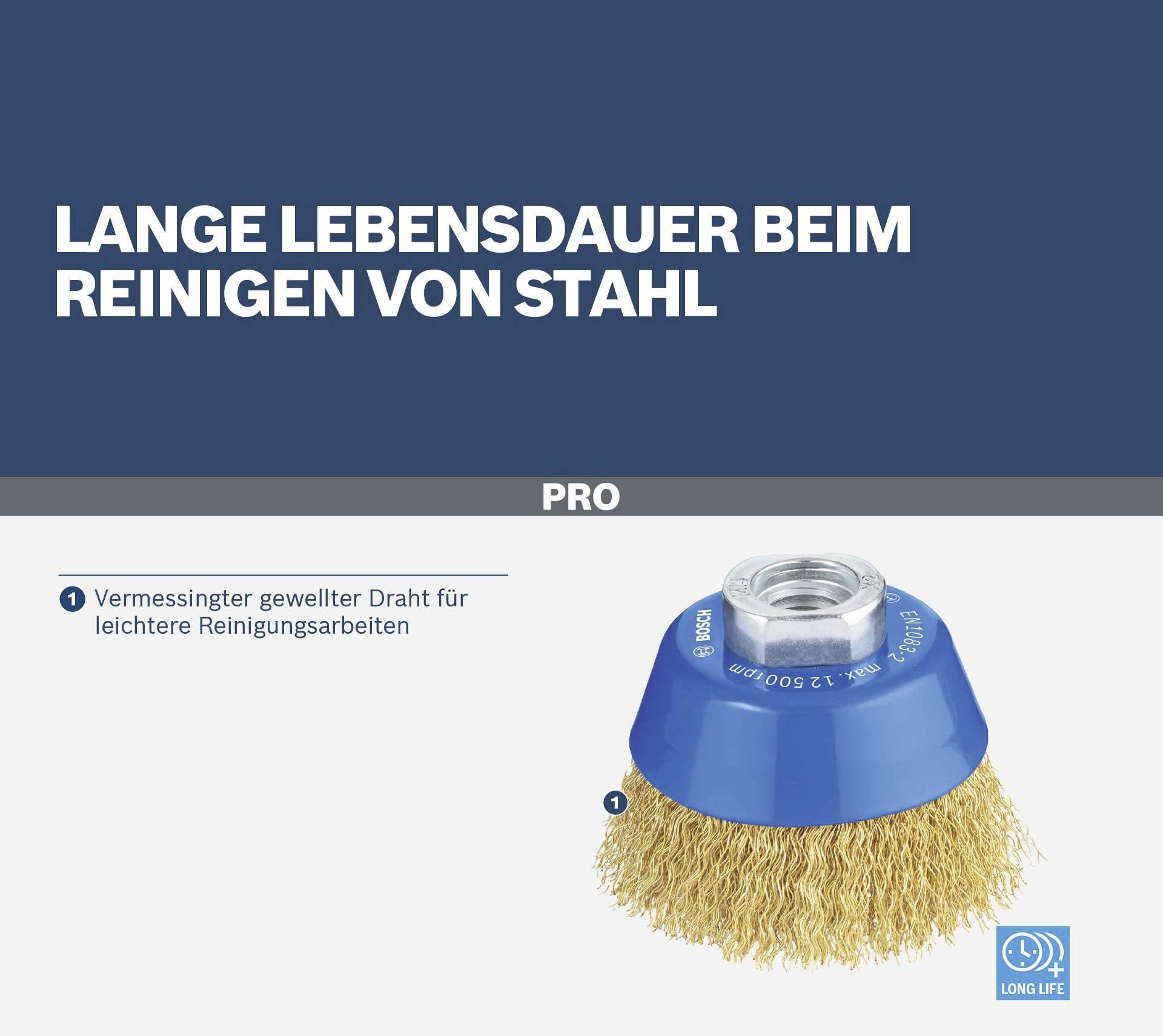 'PRO' Staalborstel met gegolfd draad voor een langere levensduur en eenvoudigere reinigingswerkzaamheden bij staal.