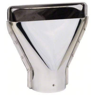 Metalen opzetstuk voor een heteluchtpistool, versmallend van rechthoekig naar rond, voor het gericht leiden van hete lucht op een oppervlak.