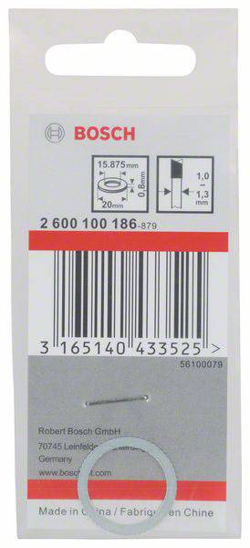 Een verpakking van Bosch-sluitringen, productcode 2 600 100 186, bevat technische specificaties en een streepjescode.