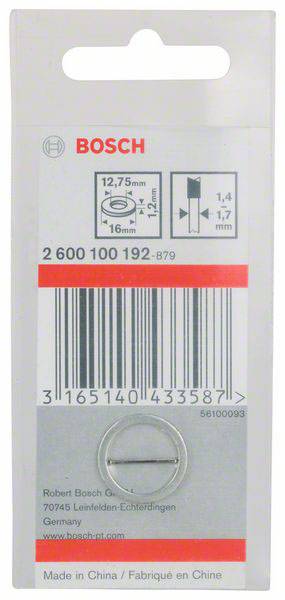 Verpakkingsetiket van Bosch met een streepjescode en maatgegevens voor een product. Tekst: 'Geproduceerd in China'.