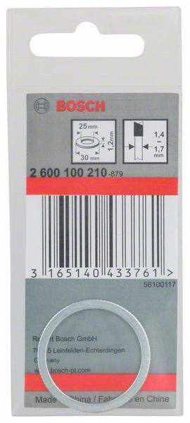 Verpakking van een Bosch-ring met streepjescode, productinformatie en afmetingen: 25 mm diameter, 1,2 mm dikte.