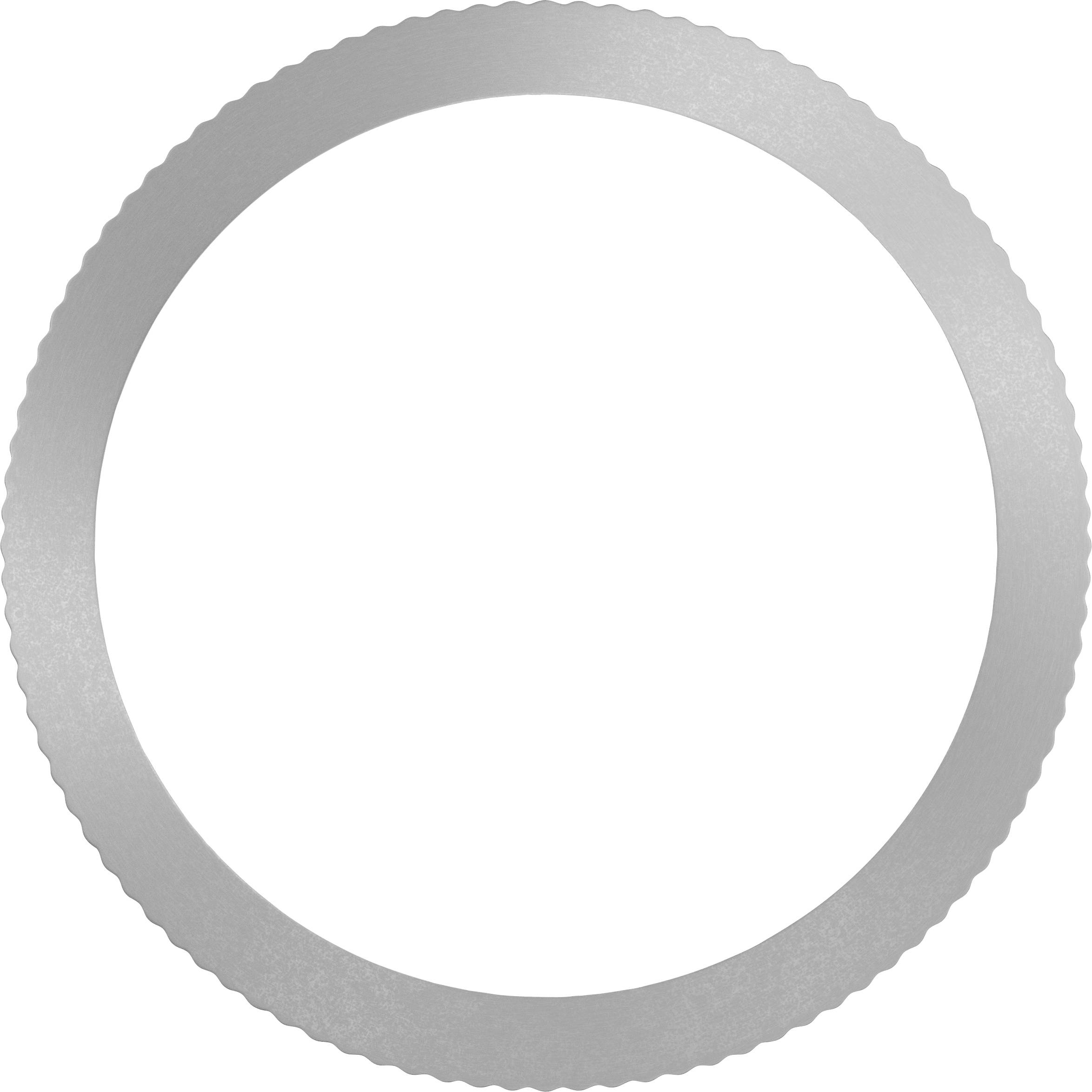 Een zilveren, gekartelde cirkel, mogelijk een symbolische voorstelling of een decoratief element.