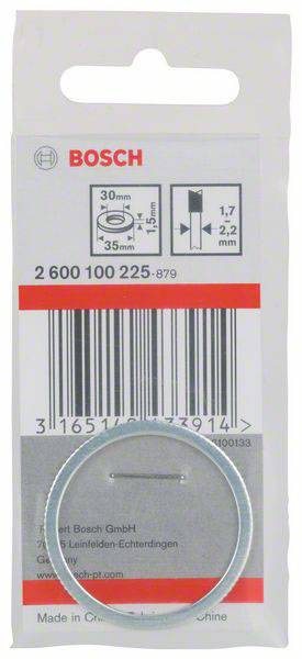 Packaging van een Bosch vervangingsring. Toont productinformaties: 30 mm diameter, 1,5 mm dik. Streepjescode onderaan, vervaardigd in China.