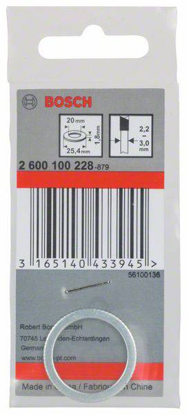 Verpakking van een Bosch-sluitring, afmetingen 20 x 25,4 x 1,8 mm. Streepjescode en fabrikantsadres zichtbaar.