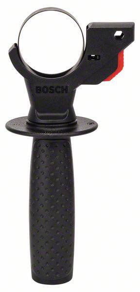 Een zwarte vervangende greephouder voor een Bosch elektrogereedschap met een slipvaste oppervlakte en een bevestigingssteun voor de machine.