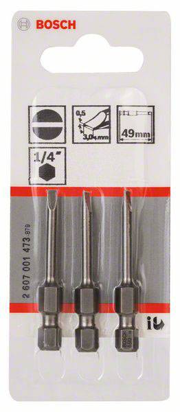 'Bosch' schroevendraaier-bits, set van drie bits met zeskantschacht, geschikt voor 1/4-inch opnames, lengte 49 mm.