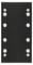 Een zwarte, rechthoekige plastic schijf met twee verticale rijen doorboorde gaten, in totaal acht gaten.