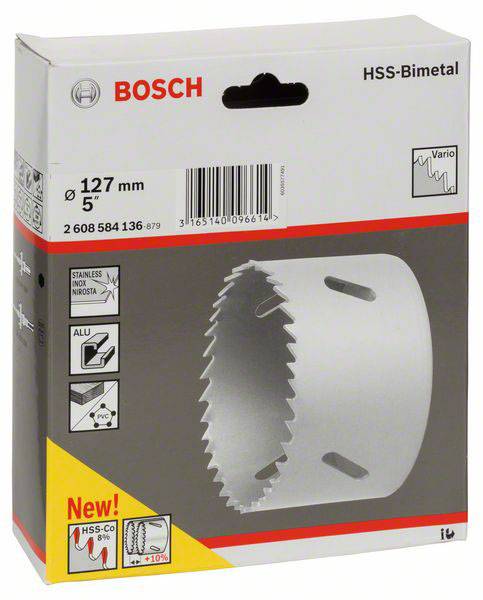 Bosch boorset met HSS-bimetalen gatzaag, diameter 127 mm, geschikt voor metaal, aluminium, PVC.