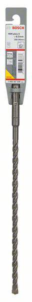 Een Bosch betonboor met SDS plus opnameschacht, verpakt. Geschikt voor betonwerkzaamheden. Verpakking toont afmeting en verdere specificaties.