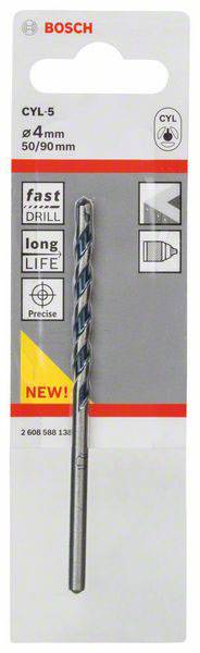 Bosch-boor, model CYL-5, diameter 4 mm, lengte 50/90 mm, met de nadruk op snelle boringen en een lange levensduur.