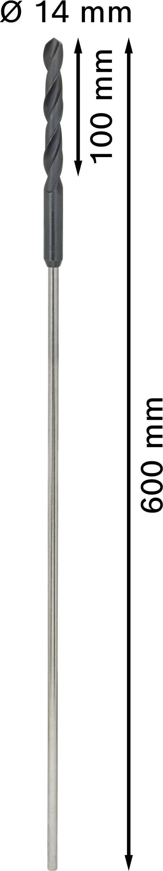 Universele boor met een diameter van 14 mm en een totale lengte van 600 mm; boorlengte bedraagt 100 mm.