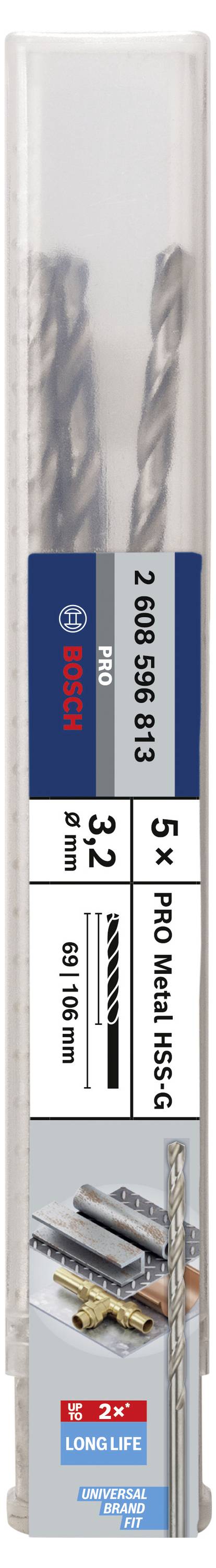 Verpakking met 5 Pro-Multi-instrumentenboren, merk Bosch, diameter 5 mm, lengte 85 mm, geschikt voor verschillende materialen.