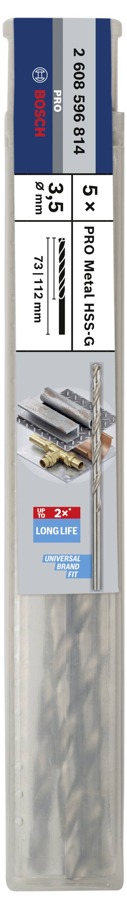 Verpakking met vijf Bosch betonboren, 7 x 110 mm formaat, geschikt voor betonwerkzaamheden, met LONGEVITY kenmerk voor lange levensduur.