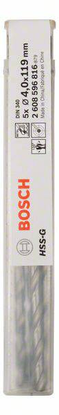 Bosch borenset, 5,0 x 85 mm formaat, met drie boren in een transparante kunststof verpakking.