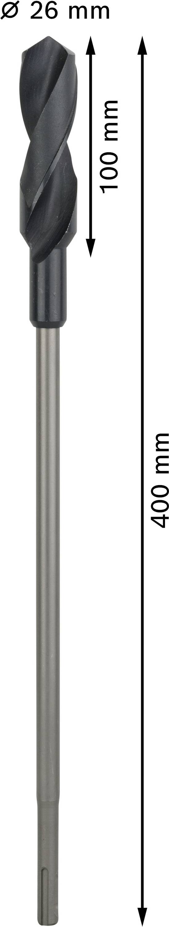 Constructieboor, 26 mm diameter, 400 mm totale lengte, 100 mm werklengte.